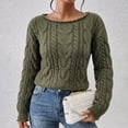 thumbnail image 5 of Women's Oversized Cable Knit Sweaters Boat Neck Long Sleeve Sweater Top Soft Stretch Knitted Pullover Tops Fall Winter Fashion Tops Army Green, 5 of 8