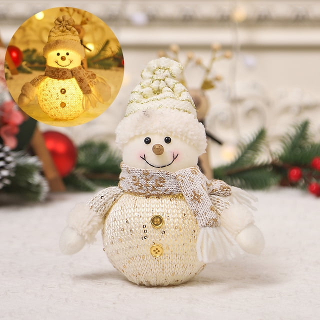 Glowing Snowman Doll Christmas Decoration with Light Up Feature for Tabletop or Tree