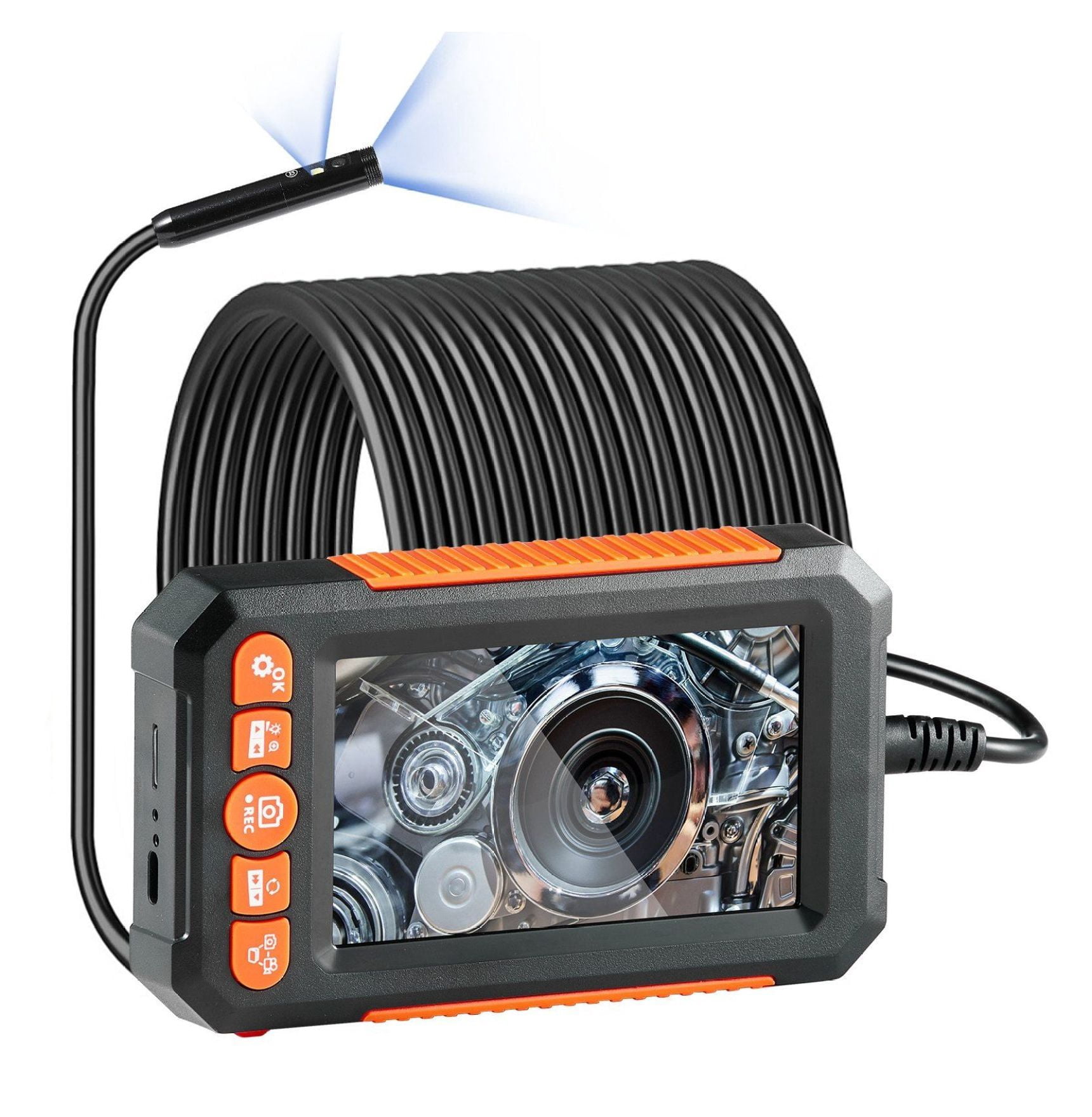 Endoscope Camera with Light, 49.2FT Borescope, 4.3" Screen 1080P, Dual Lens, 8+1 LED, 4X Zoom, IP67 Waterproof Inspection Camera for Automotive Plumbing HVAC