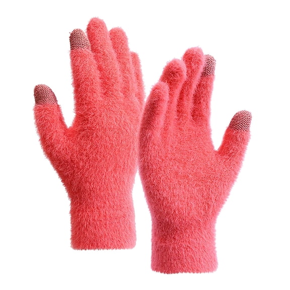 Jgppe Women and Men's Warm Gloves Fuzzy Knitted Mittens Solid Color Stretchy Winter Comfy Thermal Glove