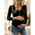 thumbnail image 4 of V Neck Long Sleeve Pregnancy Tops Shirts Maternity Clothes for Women 3-Pack, 4 of 6