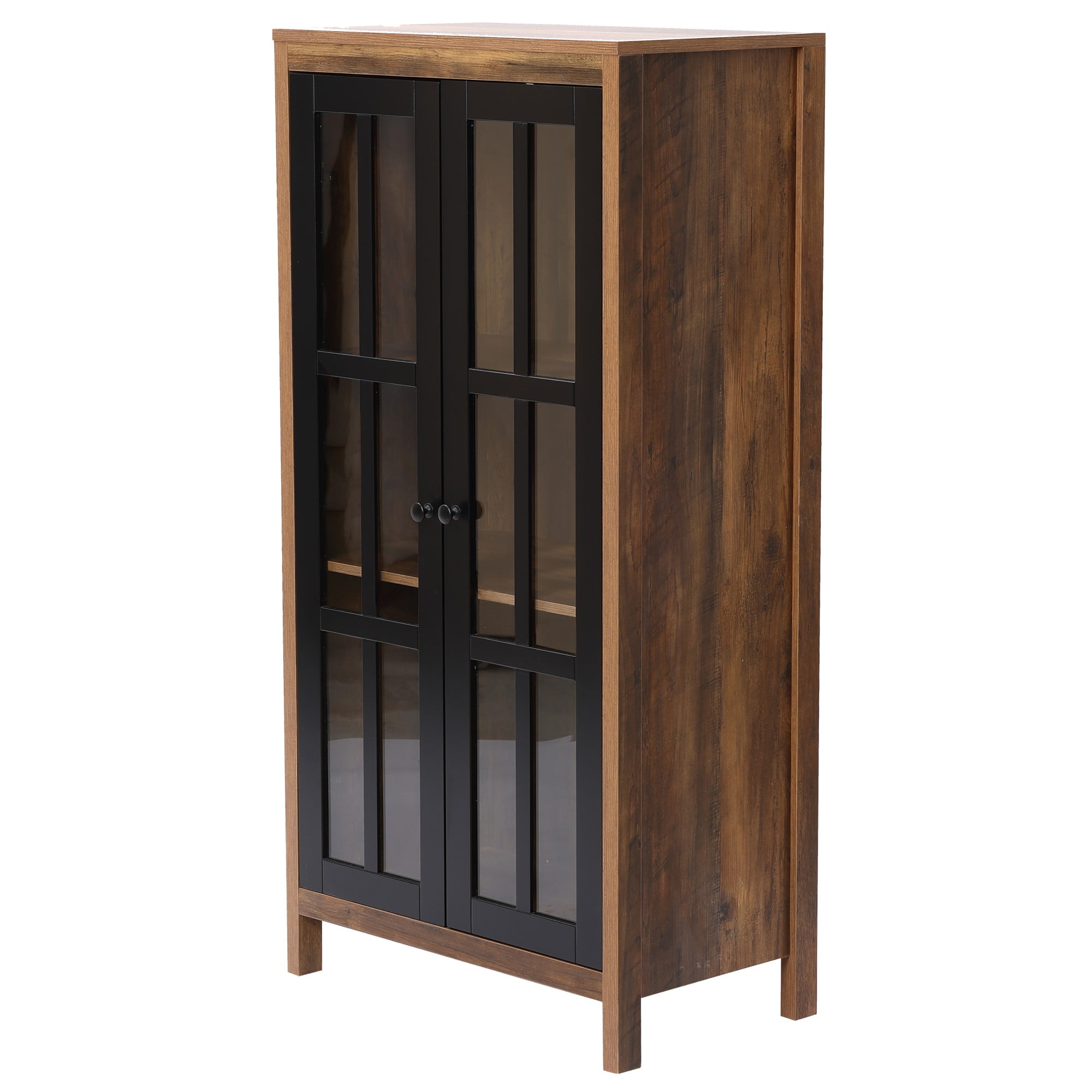 LuxenHome 47.2" Farmhouse Storage Cabinet with Glass Doors, Tall Pantry Cabinet, Glass Display Cabinet