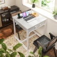 thumbnail image 3 of 24x24 Inch Bar Table with Power Outlets & Storage, Modern Counter Height Pub Table with Sturdy Legs for Kitchen & Dining, High Top Console Indoor Table, White, 3 of 16