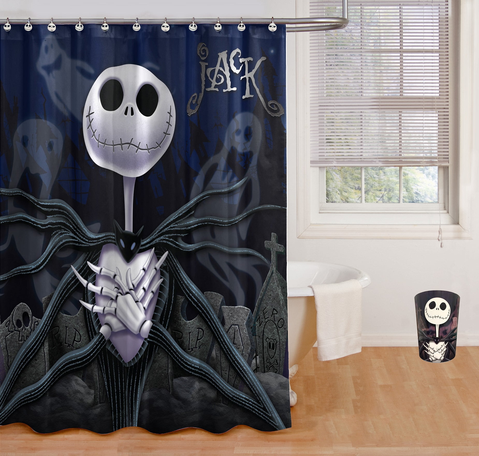 Nightmare Before Christmas Stained Glass Skulls Valance Curtain Window Topper 