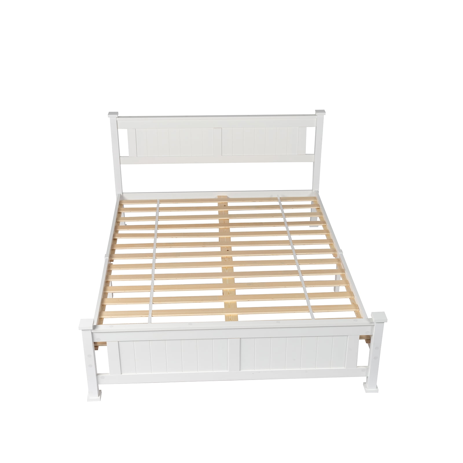 Queen Single Bunk Bed Painted + Melamine Veneer & Pine + MDF Bed Frame Vertical Striped Decorative Bed Frame, 63.78*83.46*37.8in White