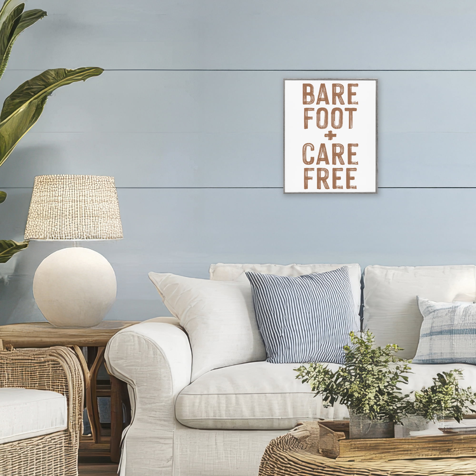 Barefoot Carefree Summer Sentiment Gray Framed Giclee Art, design by Lettered and Lined