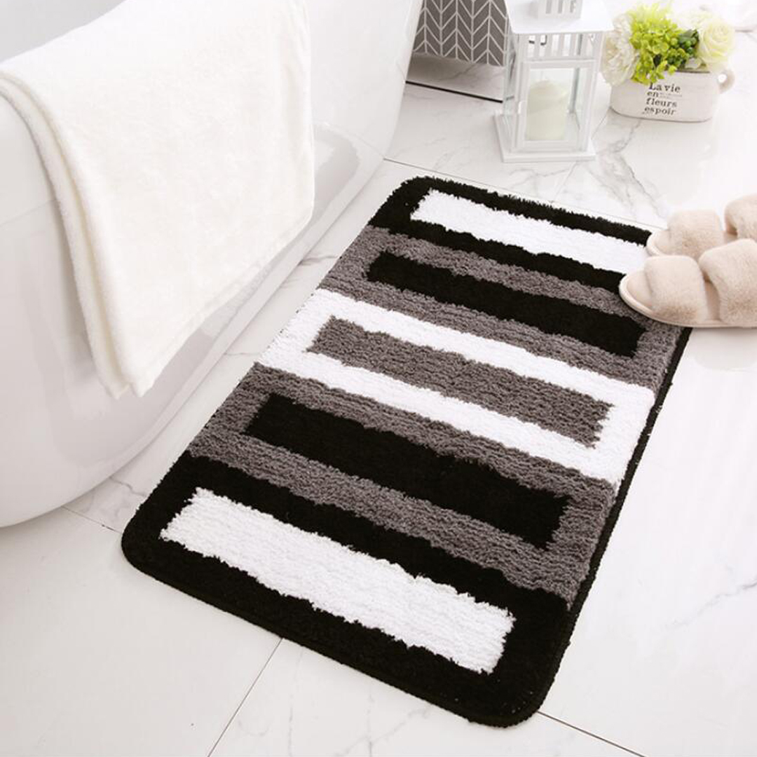 Soft Plush Microfiber Bathroom Rugs Absorbent Non-Slip 20"x32" Black White Gray Fluffy Bath Mats Machine Washable for Tub and Shower