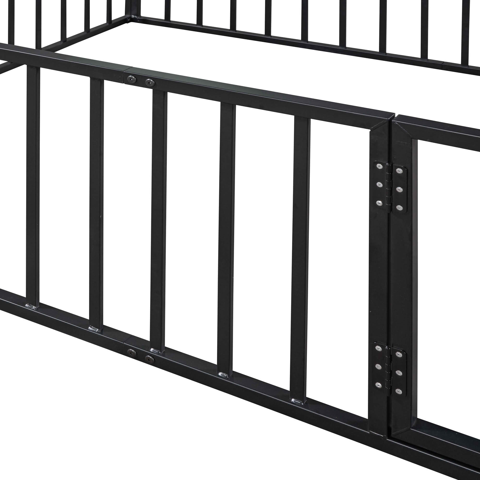 MAYEERTY Metal Floor Bed Frame with Fence and Openable Door Kids Play and Sleep Space