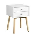 thumbnail image 2 of White Living Room Side Cabinet With 2 Drawers And Rubber Wood Legs, Mid-century Modern 2 Table Legs Design For Bedroom, 2 of 5
