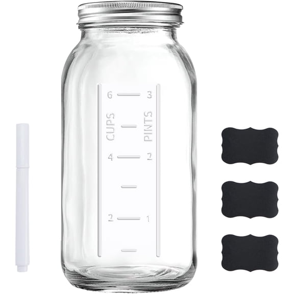 64 OZ Wide Mouth Mason Jar with Lid, Clear Heavy Duty Glass Airtight Storage Canning Jar and Band Half Gallon / 2 Quart Fermenting, Pickling, Storing, Pack of 1
