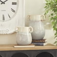 thumbnail image 3 of DecMode 12", 8"H White Ceramic Vase with Handles, Set of 2, 3 of 10