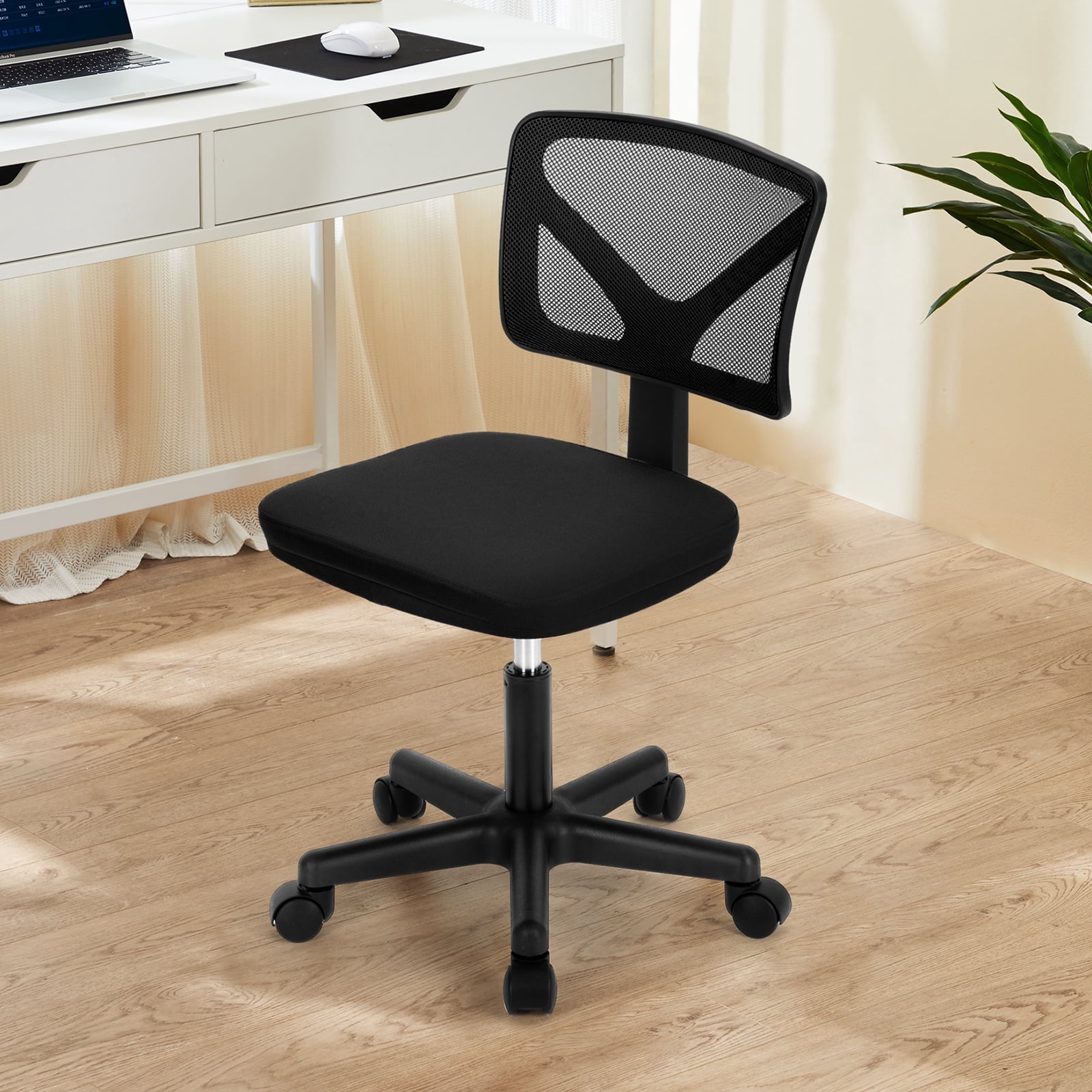 CONCETTA Armless Office Computer Desk Chair, Ergonomic Low-Back Mesh Rolling Work Swivel Chairs with Wheels, Black
