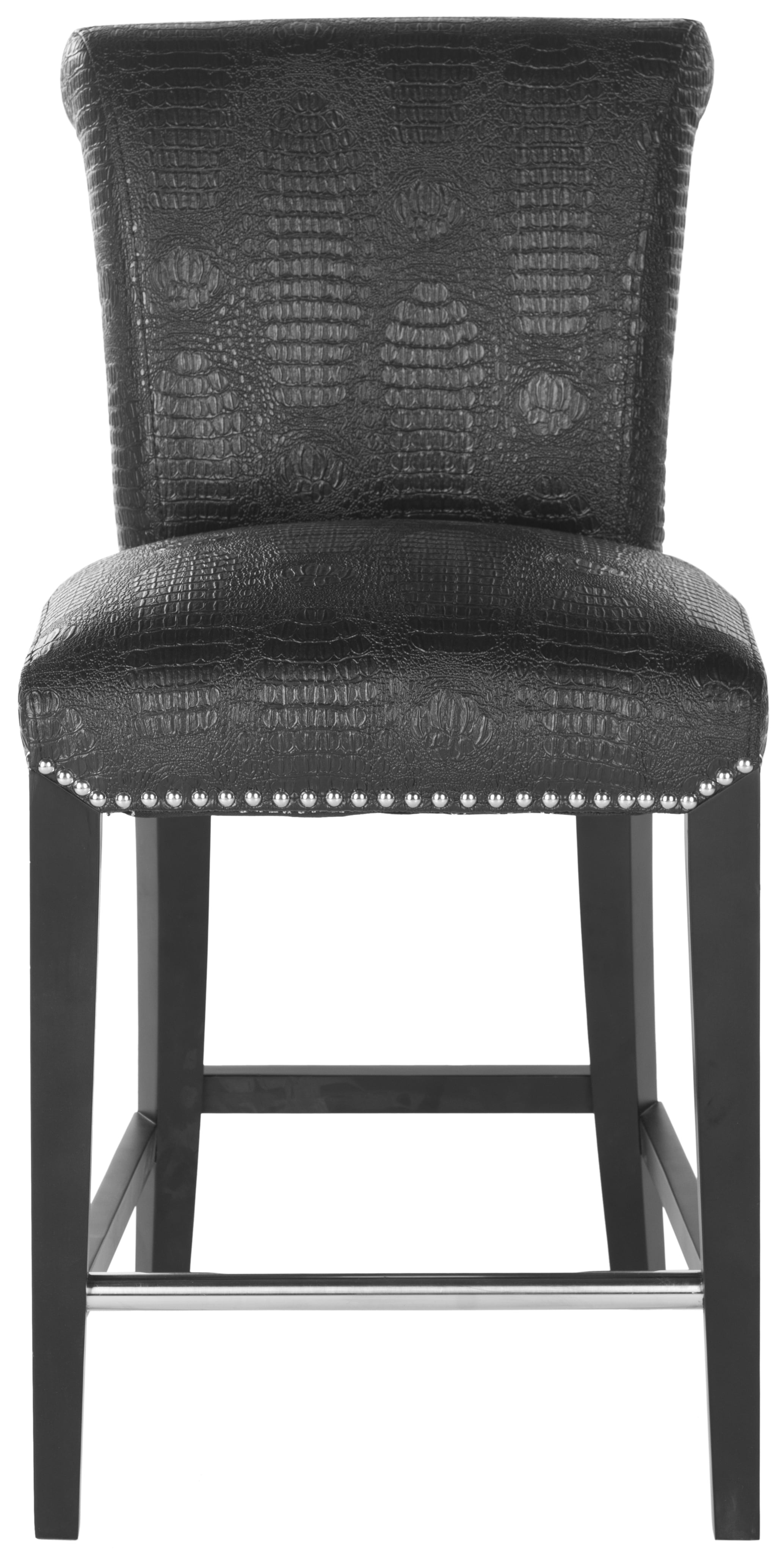SAFAVIEH Seth Contemporary Curved Back Counter Stool with Footrest, Black Crocodile