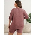 thumbnail image 3 of Avidlove Women Plus Size Pajamas Set Ribbed Knit 2 Piece Lounge Sets T-shirt with Biker Shorts Matching Outfits Loungewear Sweatsuits, 3 of 5