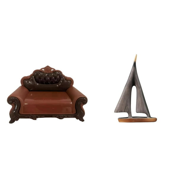 HILABEE Miniature Sofa Couch Chair Model and Sailing Boat Decor Statue Combination for Unique Micro Landscape and Living Room Decoration Ideas