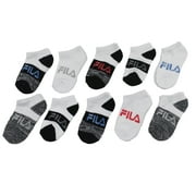 Fila Kids Boys 10-Pack Half Cushion No Show Socks Random Knit Stripe - Black, Boys Medium Shoe size 10-4