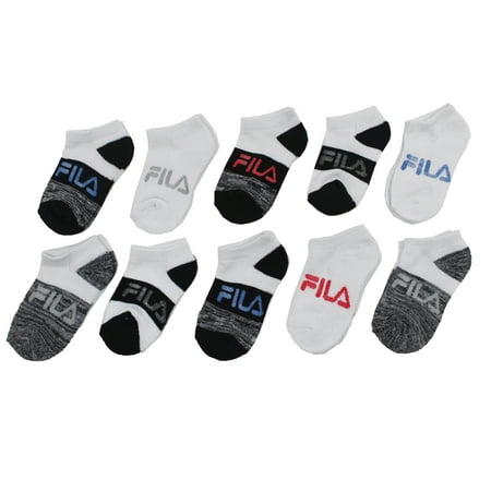 Fila Kids Boys 10-Pack Half Cushion No Show Socks Random Knit Stripe - Black, Boys Medium Shoe size 10-4