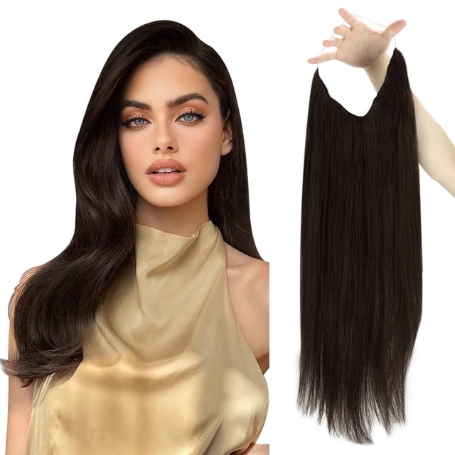 Sunny Hair Wire Hair Extensions Human Hair Invisible Hair Extensions for Women Straight Secret Hidden One Piece Extensions With Adjustable Line Dark Chocol