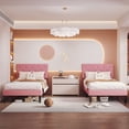 thumbnail image 5 of VECELO Twin Bed Frame, Pink Twin Size Upholstered Bed with Button Tufted Headboard, Easy To Assemble, No Box Spring Needed, Pink, 5 of 7