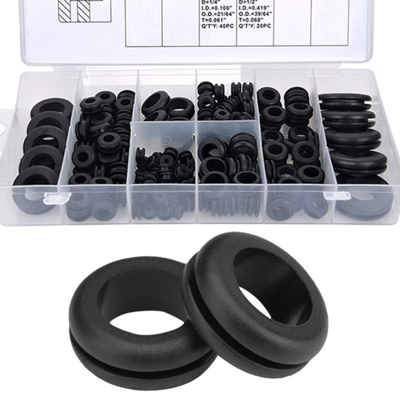 Wolfride Kit d'Assortiment de Illets en Caoutchouc Noir 180 Pcs - 8 Tailles : 1/4 Pouces", 5/16 Pouces", 3/8 Pouces", 7/16 Pouces", 1/2 Pouces", 5/8 Pouces", 7/8 Pouces", 1 Pouces" - Ensemble d'Illets