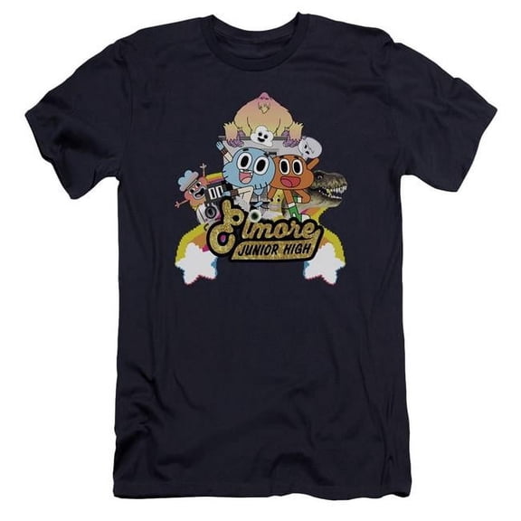 Amazing World Of Gumball Men's  Elmore Junior High Slim Fit T-shirt Navy