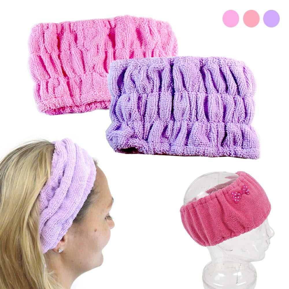2 Pc Terrycloth Shower Head Band 8" Bow Hair Wrap Style Bath Hair Spa
