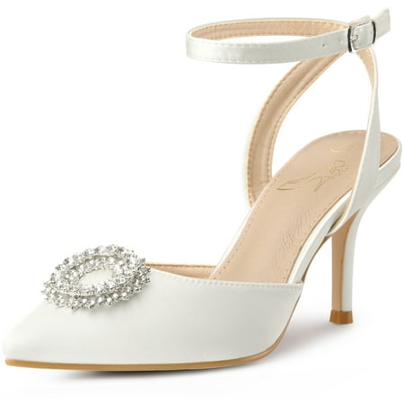 

Unique Bargains Women s Rhinestones Ankle Strap Stiletto Heel Pumps