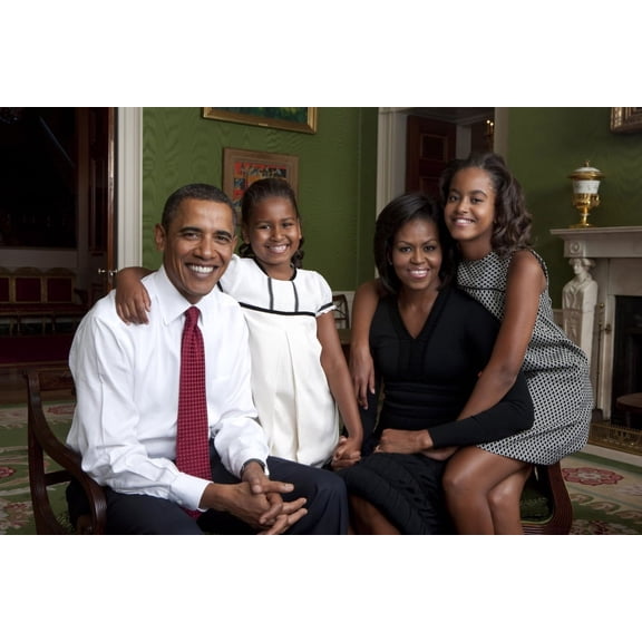 Obama Family Official Portrait By Annie Leibovitz. Sasha And Malia Wears Dresses By French Children'S Designer Dino E Lucia. Mrs. Obama Wears A Dress By Azzedine Alaia. History (24 x 18)