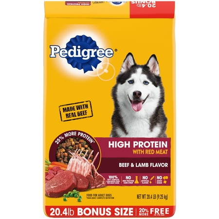 Pedigree High Protein Adult Dry Dog Food Beef and Lamb Flavor, 20.4 lb. Bonus Bag