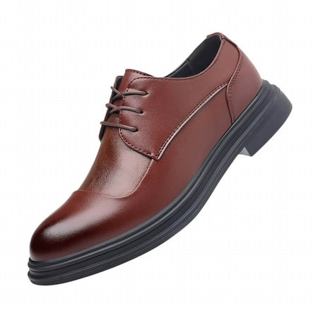 Xfvqtps Mens Dress Shoes British Style Splicing Together Pointy Toe Lace up Fashion Classic Formal Business Casual Wedding Groom Leather Shoes Brown