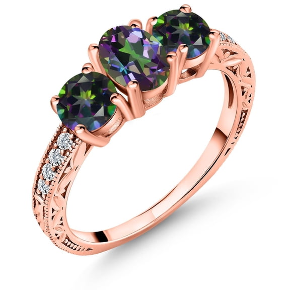 Gem Stone King 2.22 Ct Oval Green Mystic Topaz 18K Rose Gold Plated Silver Ring (Size 5)