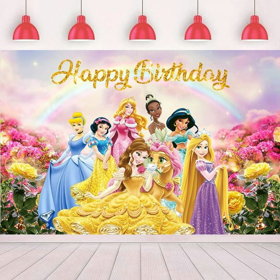 Princess Birthday Decorations,Girls Princess Happy Birthday Banner Backdrop for Kids Birthday Party Supplies (5x3ft)