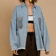 thumbnail image 4 of kakina CMSX Women Pockets Sequins Solid Long Sleeve Tops Jacket Denim Outwear Blue, L, 4 of 9