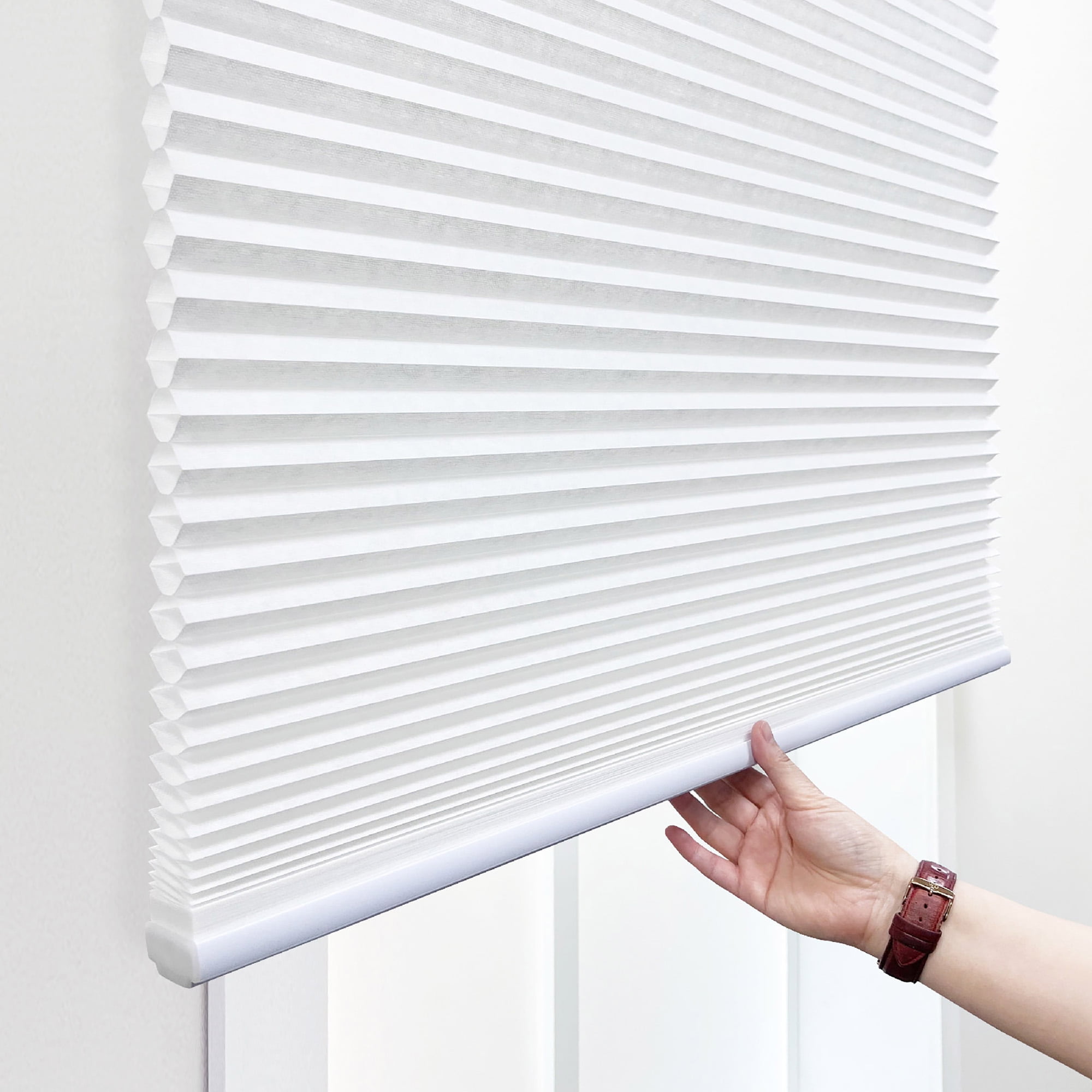 (2 pack) Mainstays Cordless Polyester Light Filtering Cellular Shade, 1-Piece, White, 27" W x 72" L