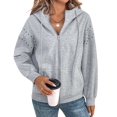 thumbnail image 3 of Womens Zip Up Hoodies Oversized Sweatshirt Long Sleeve Fleece Jackets Coat Workout Light Gray M, 3 of 9