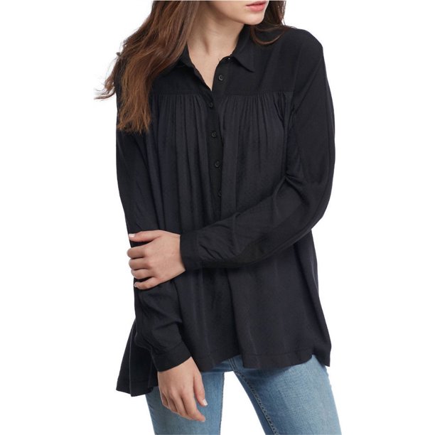 Free People Lovely Day Knit Blusa para Mujer, Negro, XS