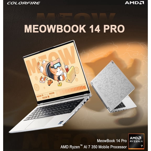 COLORFIRE MEOW 14" Thin & Light Laptop, AMD Ryzen AI 7 350, 32GB DDR5 RAM 1TB SSD