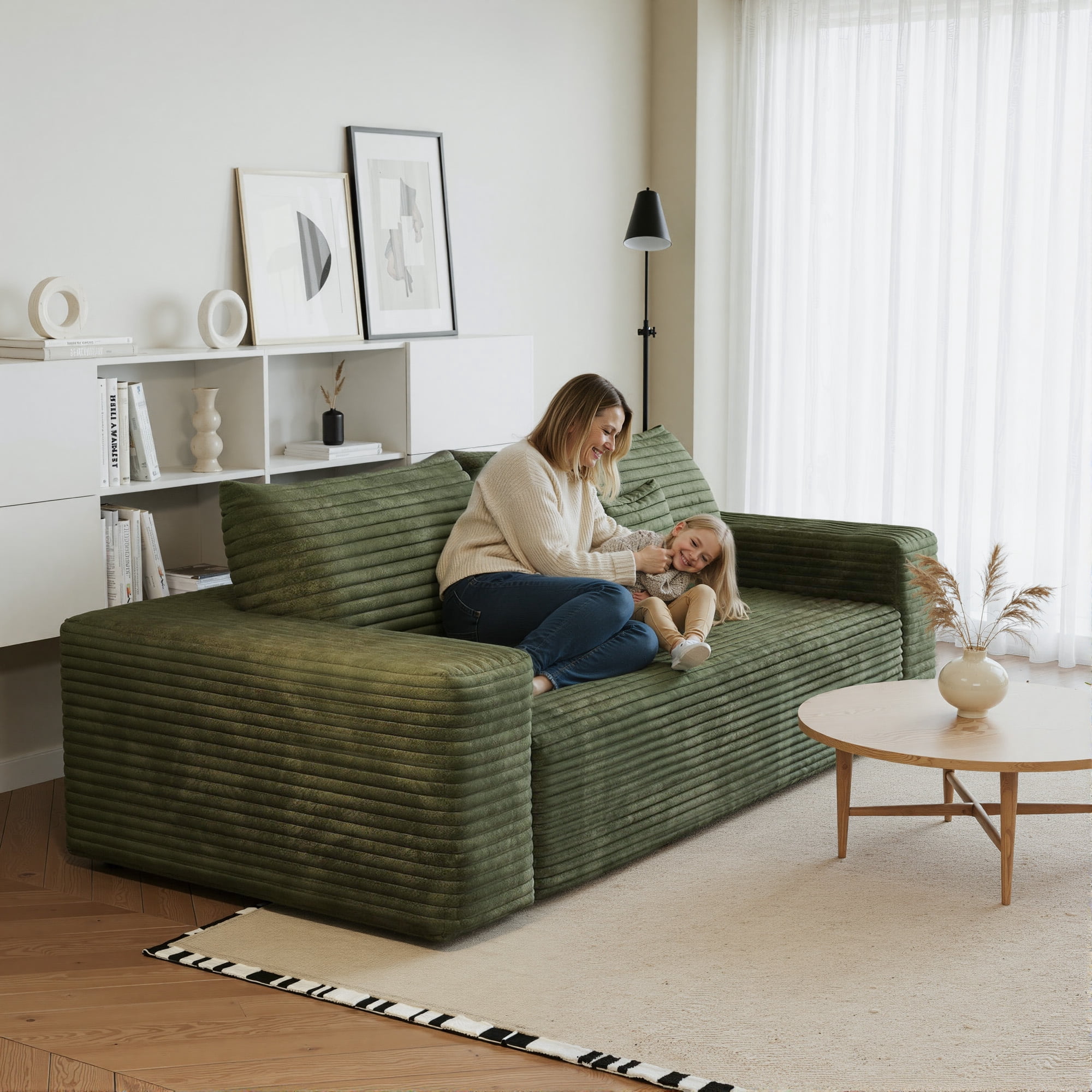 MAYEERTY 63" 2-Seater Sofa Green Corduroy Deep Seat No Assembly Living Room/Bedroom/Conference Room