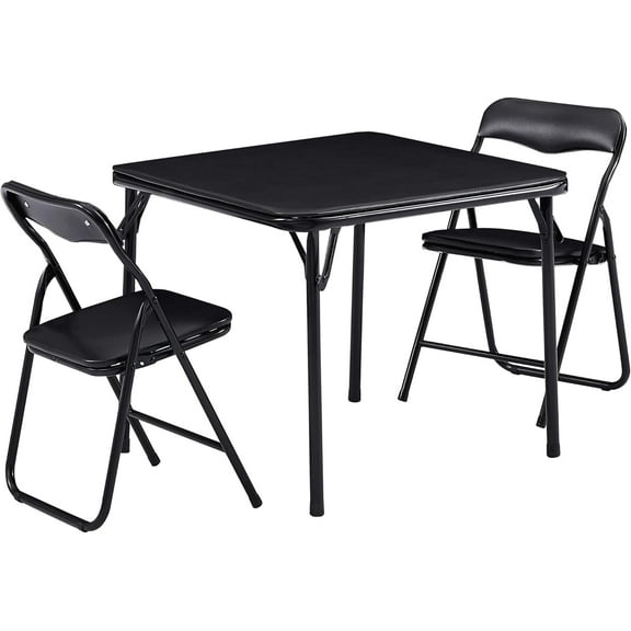 3-Piece Kids Folding Activity Table & Chair Set – 24x24x19.7in, Solid Black, Portable with Ultra Soft Padded Cushion
