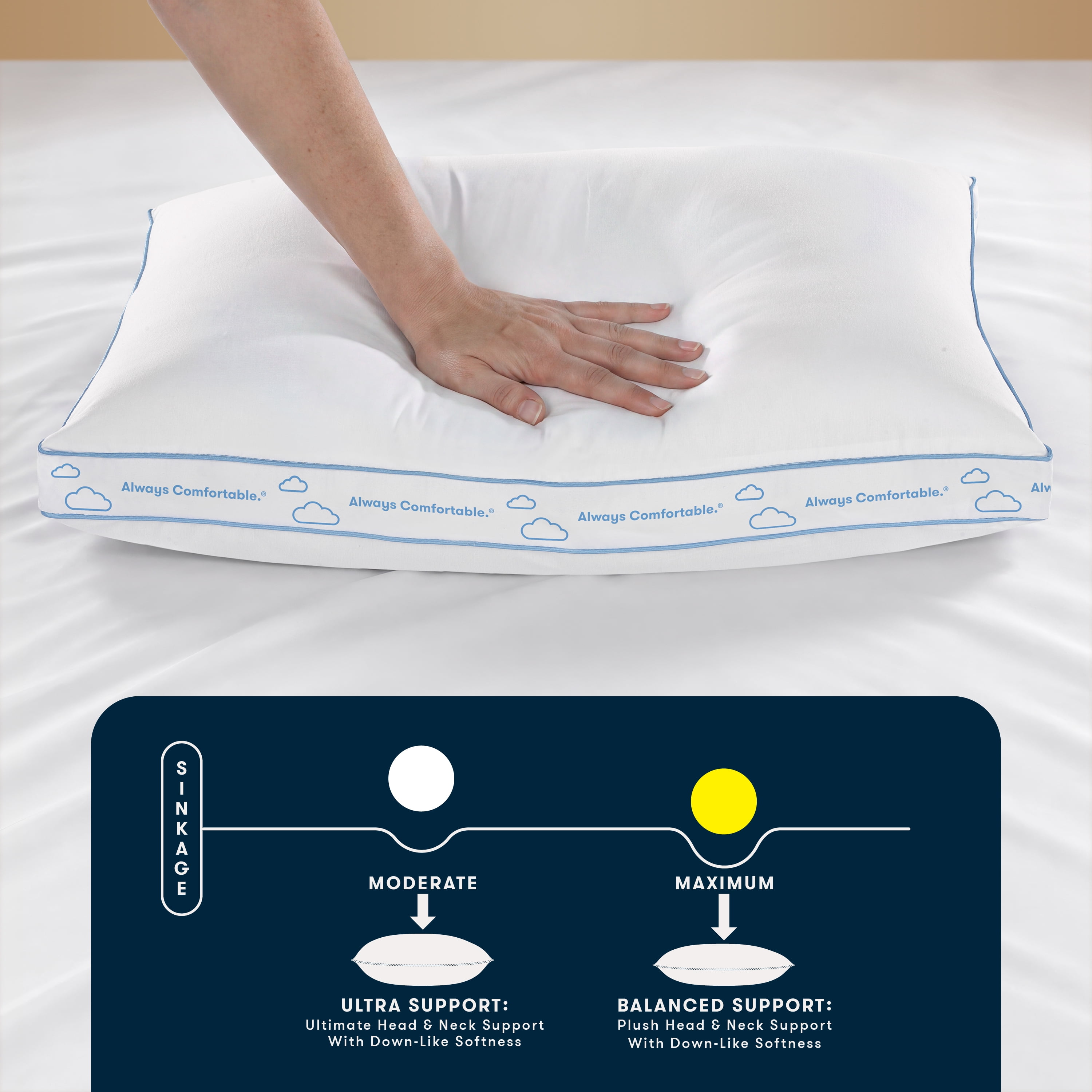 Sertapedic Balanced Support Bed Pillow, Standard/Queen