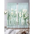 thumbnail image 3 of Spring Floral Sheer Curtains 96 Inch Length 2 Panels Set, Summer Daisy Tulip Flowers Teal White Voile Window Treatment Semi Sheer Long Curtains Drapes for Bedroom/Living Room/Kitchen 52"x96"x2, 3 of 7