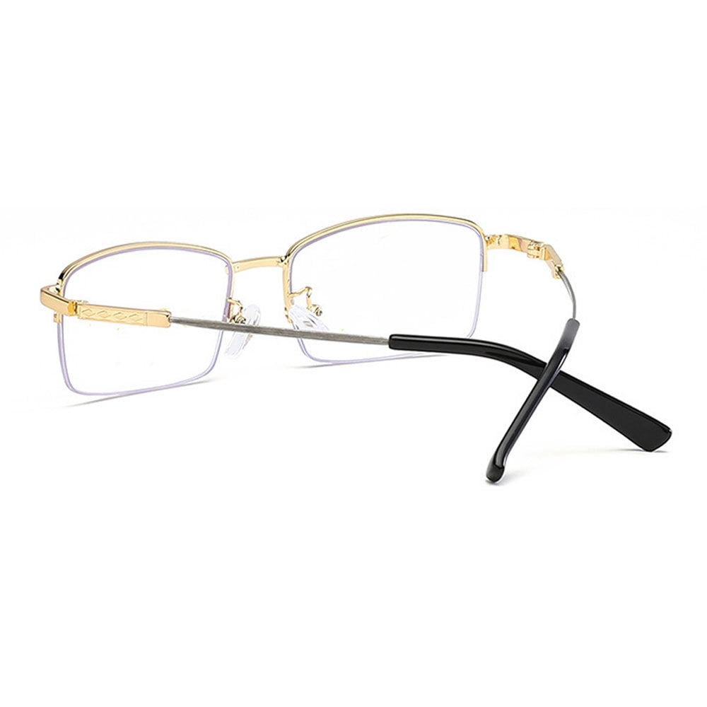 3 Pairs of Super Elastic Memory Ultralight Metal Readers Anti-Blue Light Half Rimless Rectangle Gold Reading Glasses +2.00 for Men