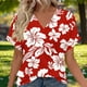 thumbnail image 1 of Xuyuer Women's Elegant V-Neck Floral Print Hem Loose Short Sleeve Out Blouse Top, 1 of 7