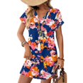 thumbnail image 2 of LWavelet Women's V-Neck Roll-Up Cuff Tunic Dress Abstract Floral Print with Pockets for Casual Daily Beach Use Light Blue M, 2 of 6