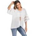 thumbnail image 4 of LELINTA Womens V Neck Mesh Panel Sheer Chiffon Cardigan Loose Summer Cover up Kimono Boho Half Sleeves, White/ Black,S-XL, 4 of 7