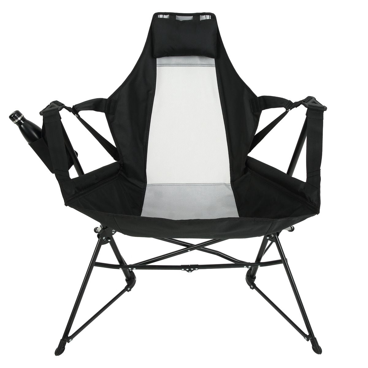 Sailvan Camping Rocking Chair 2-Pack, Folding Hammock Chair with Adjustable Back & Cup Holder for Outdoor Backyard, Black