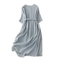 thumbnail image 4 of Puntoco Vestido Casual De Mujer De Color Sólido Suelto De Algodón Y Lino Plisado Con Cordones Plisado De Manga Corta Con Cuello Redondo Azul Claro Xl,Regalos Para Mujer Joven, 4 of 8