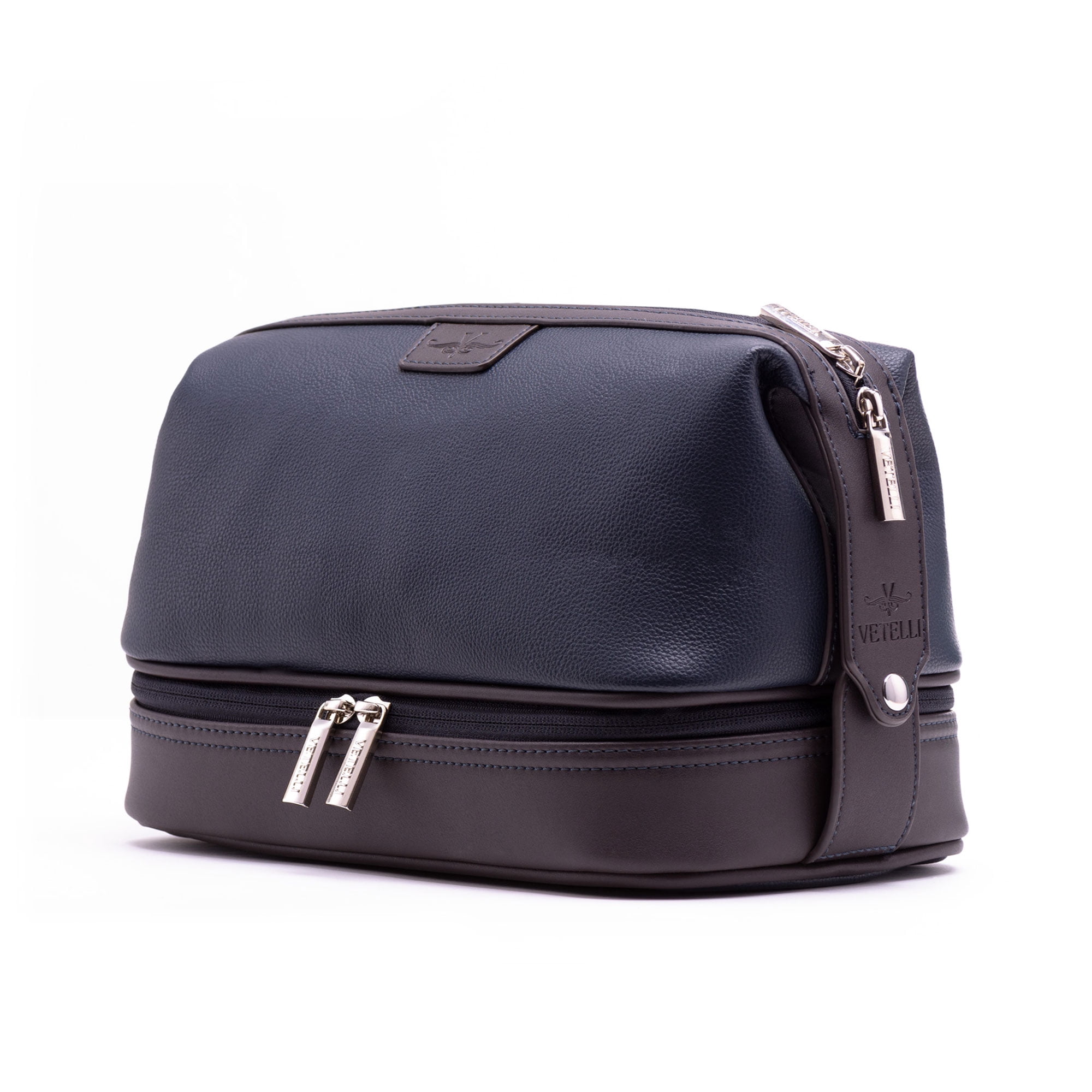 Vetell Leo Large Leather Travel Toiletry and Shaving Case w/ 2 Compartments
