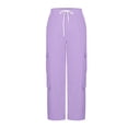 thumbnail image 5 of Cargo Pants for women Casual High Waist Elastic Straight Back Pockets Business Casual Pants Purple, 5 of 8