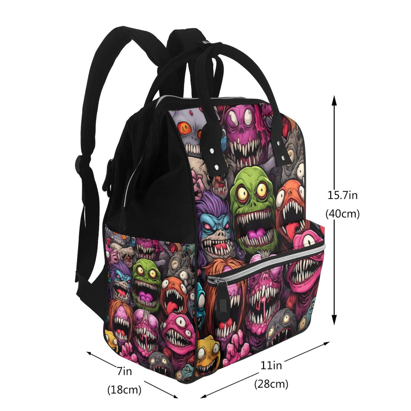 Ratiio Monstrous Cartoon Characters Mummy Backpack - Waterproof Twill Canvas, Large Capacity Diaper Bag with Multiple Pockets and Adjustable Straps